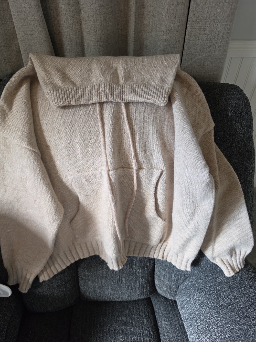 SHEIN Beige Zip-Up Knit Hoodie Sweater